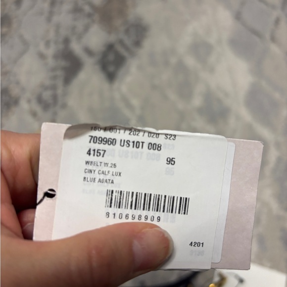 GUCCI BELT GG MARMONT ANTIQUE BRASS MEMORABLE BUCKLE BLUE AGATA WOMENS - Picture 8 of 9